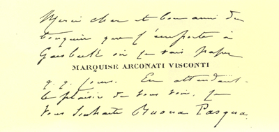 Carte, non datée, adressée par la Marquise Arconati-Visconti à Gustave Larroumet
